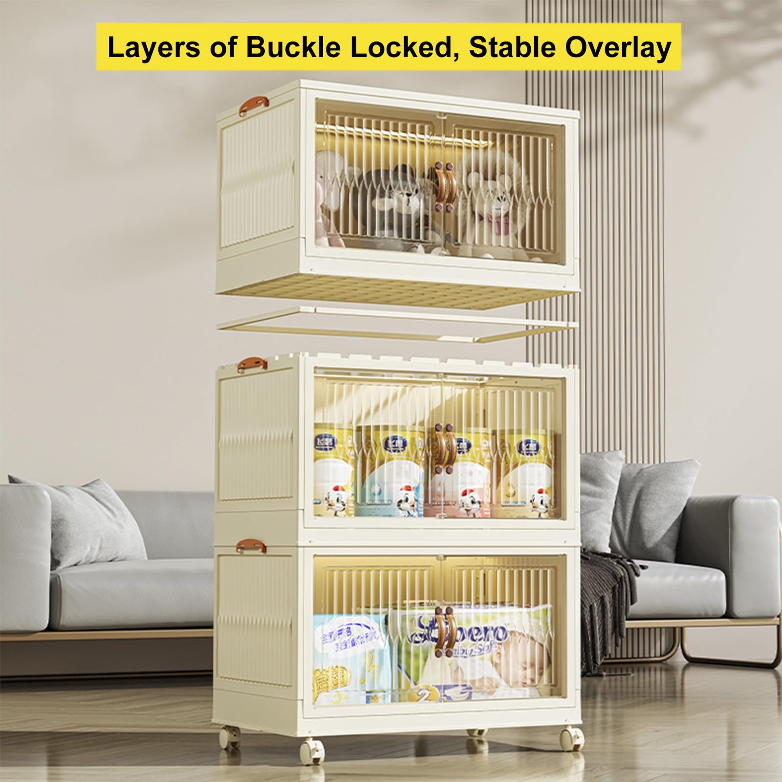 Zusammenklappbare Kunststoff-Aufbewahrungsbehälter mit Deckel, 84 Qt/92,7 l, stapelbare Küchenschrank-Organizer und Aufbewahrung, multifunktionale Aufbewahrungsbehälter mit Rollen
