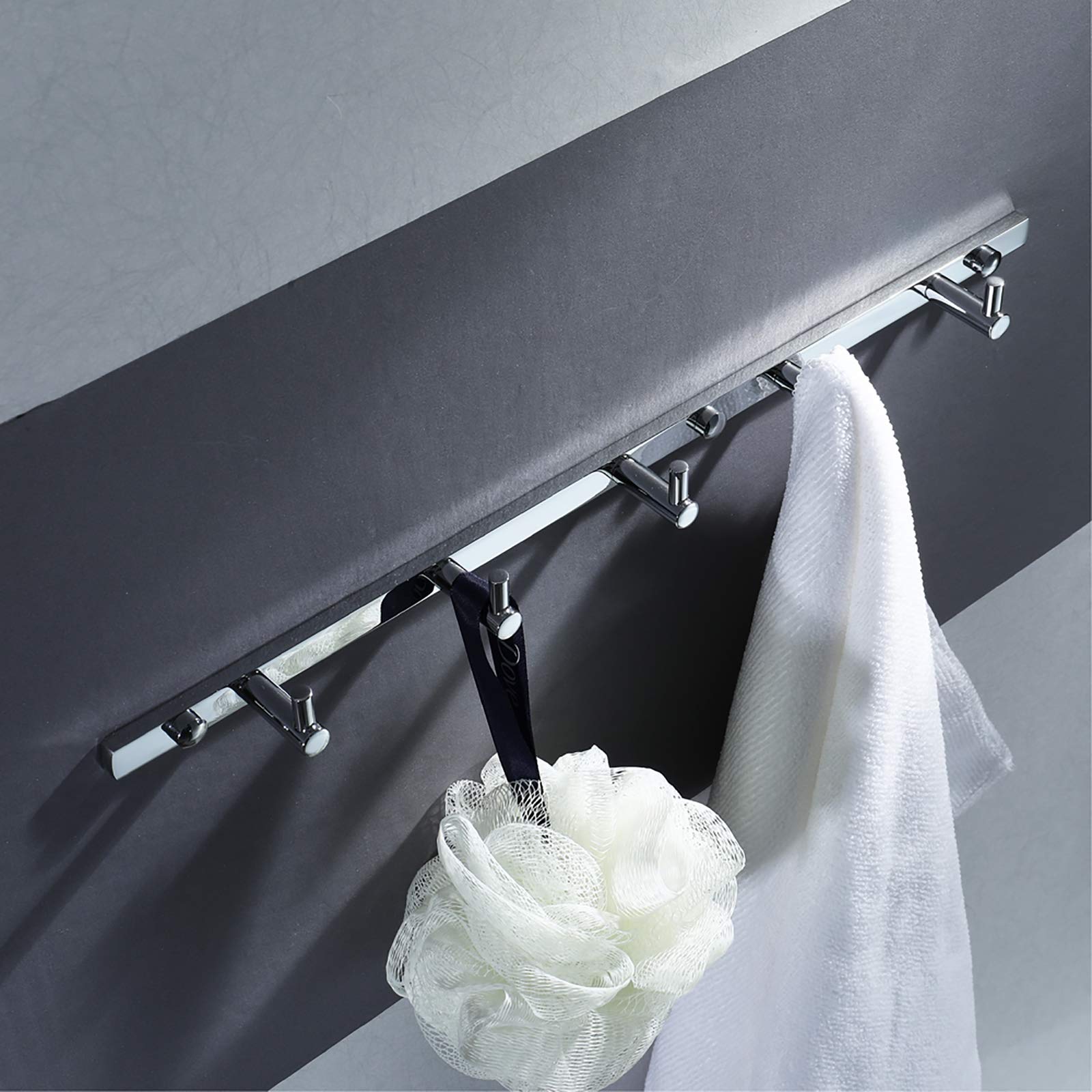 Handtuchhaken mit 5 Haken, Messing Kleiderhaken Wandhaken Hakenleiste Verchromt Mantelhaken, Garderobenhaken für Bad, Küche, Büro, Schraube Installation,2 Hooks