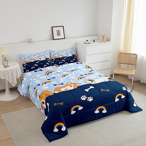 Miniatura 2 de Juego de edredón de dibujos animados para niños, tamaño individual, lindo juego de edredón con estampado de patas de cachorro para niños,