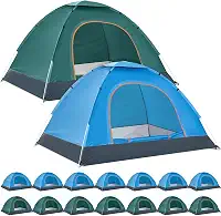 Woanger Pacote com 16 tendas de acampamento a granel para 2 a 3 pessoas para sem-teto leve com mosca de chuva e bolsa de transporte, impermeável à prova de vento, pop-up para sem-teto, acampamento