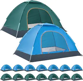 Woanger Pacote com 16 tendas de acampamento a granel para 2 a 3 pessoas para sem-teto leve com mosca de chuva e bolsa de transporte, impermeável à prova de vento, pop-up para sem-teto, acampamento