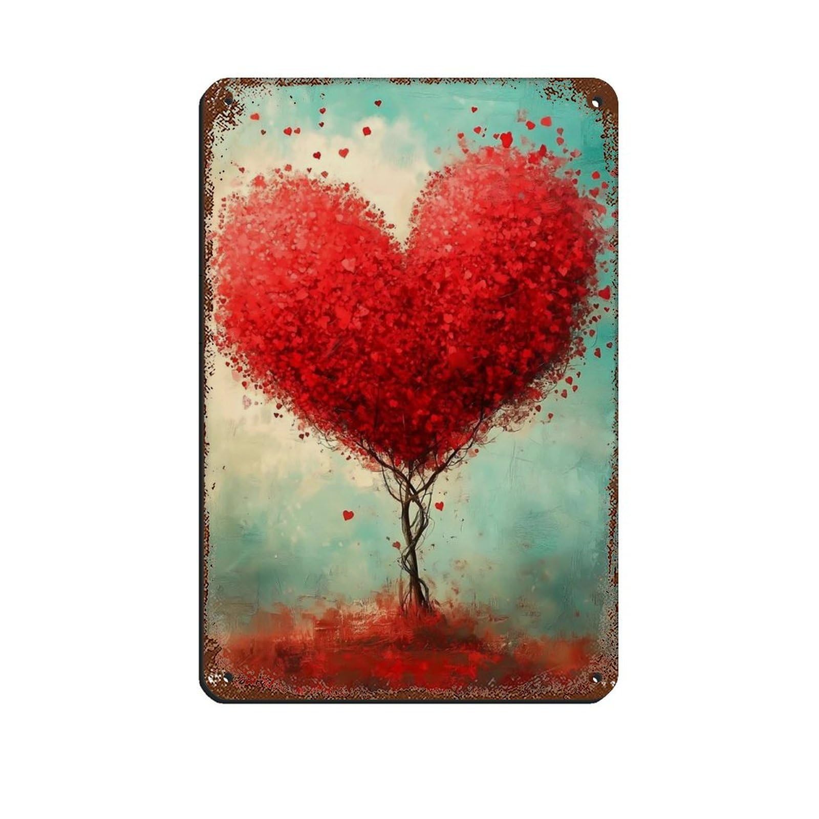 Whimsical Heart Shape Tree Art Retro Poster Metal Tin Sign Chic Art Retro Iron Painting Bar People Cave Cafe Family Garage Poster Wall Decoration 8x12inch(20x30cm)