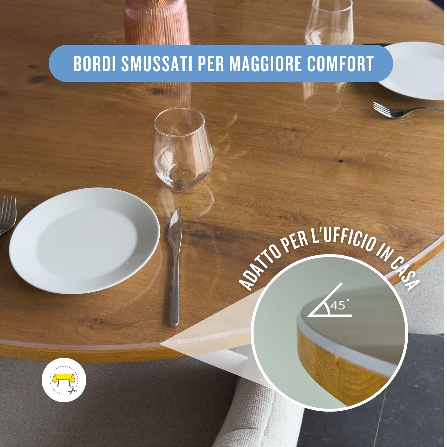 Trente Pellicola per Tavolo Rotonda 100 cm Ø – Spessore 3mm – Protezione Tavolo con Bordi Smussati – Tovaglia Trasparente Lavabile e Resistente – Pellicola Protettiva per Interno ed Esterno
