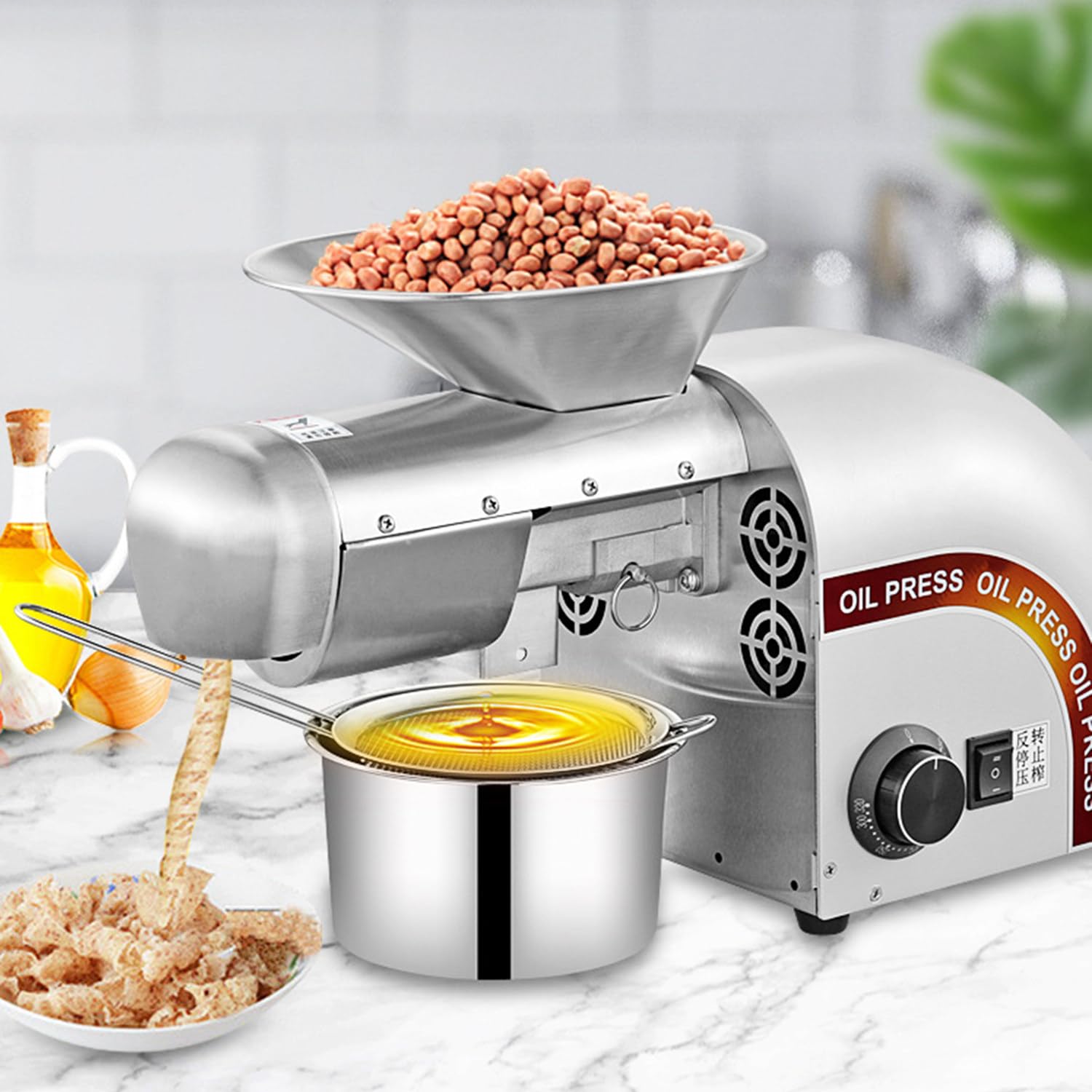 MYUYEE 1800W Oil Press Machine Commercial Hot And Cold Oil Presser For Coconut Peanut Sunflower Walnut Beans Sesame Seeds 24H Continuous Work (Silver)