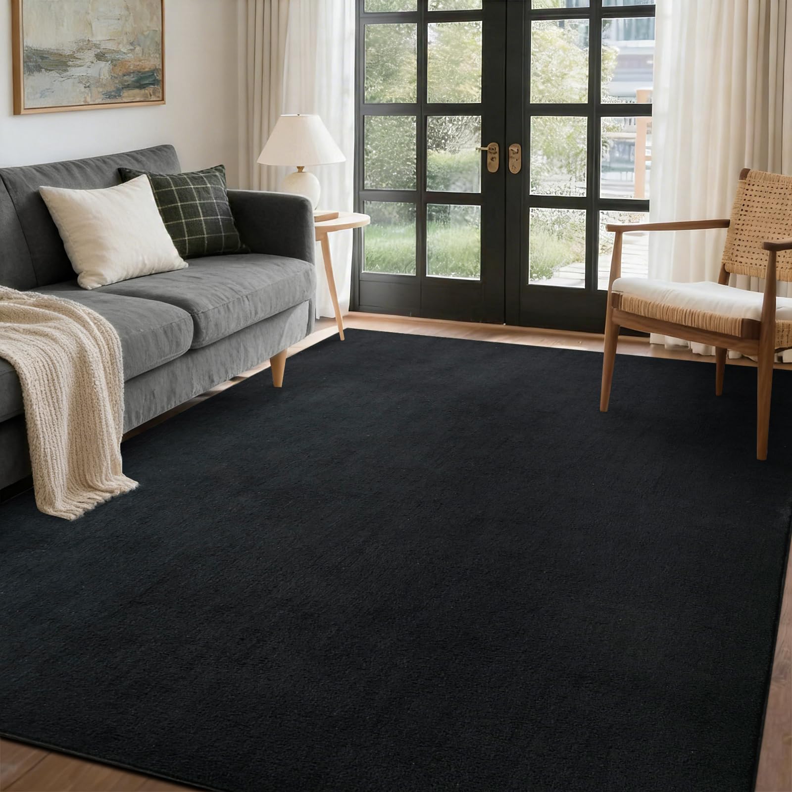 Photo 1 of 4x6 Pure Black Area Rug Non-Slip Washable Soft Thin for Bedroom Living Room