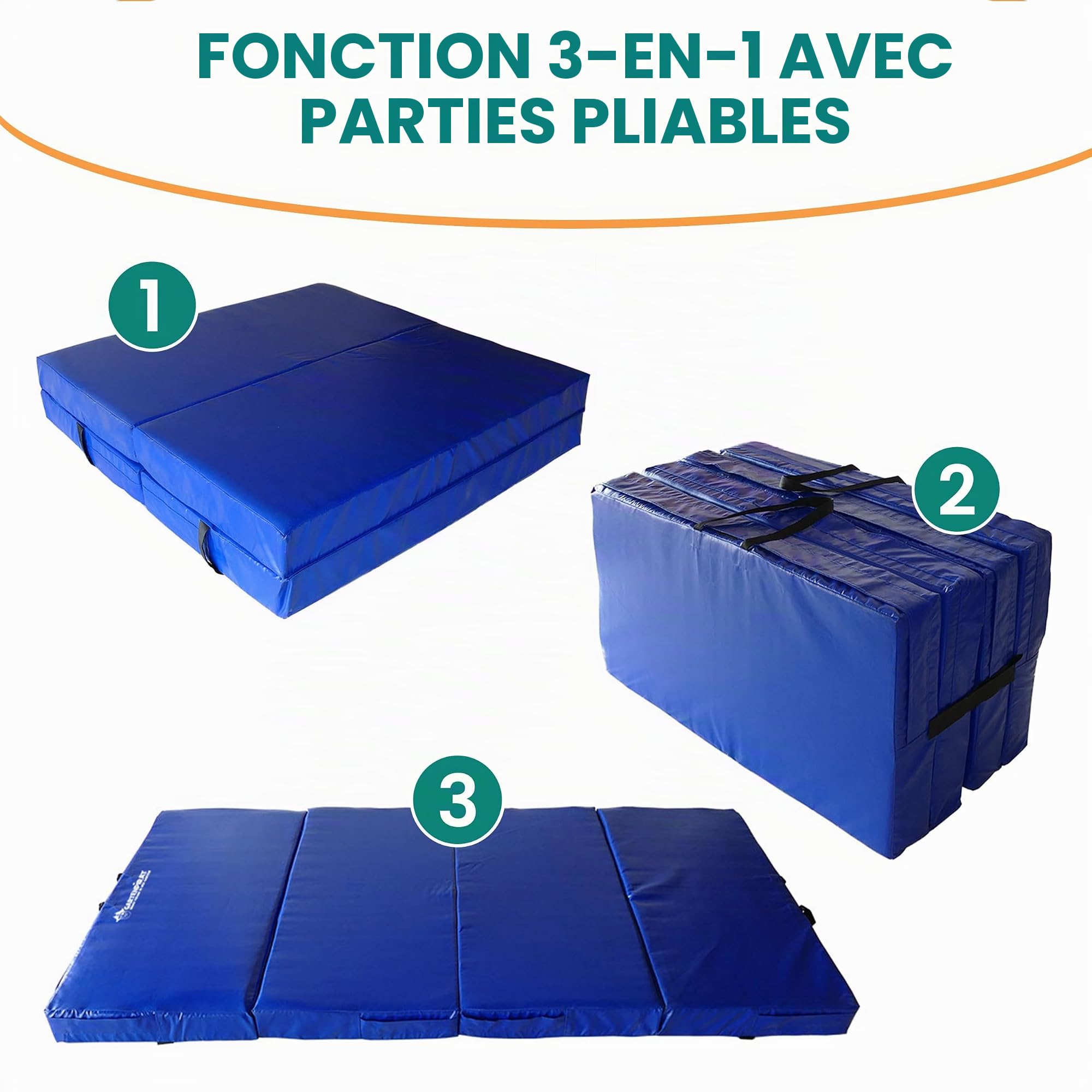 Gartenpirat Tapis universel bleu 200x100x10 cm Tapis de sport pour enfants Tapis à sol souple 4 parties pliable