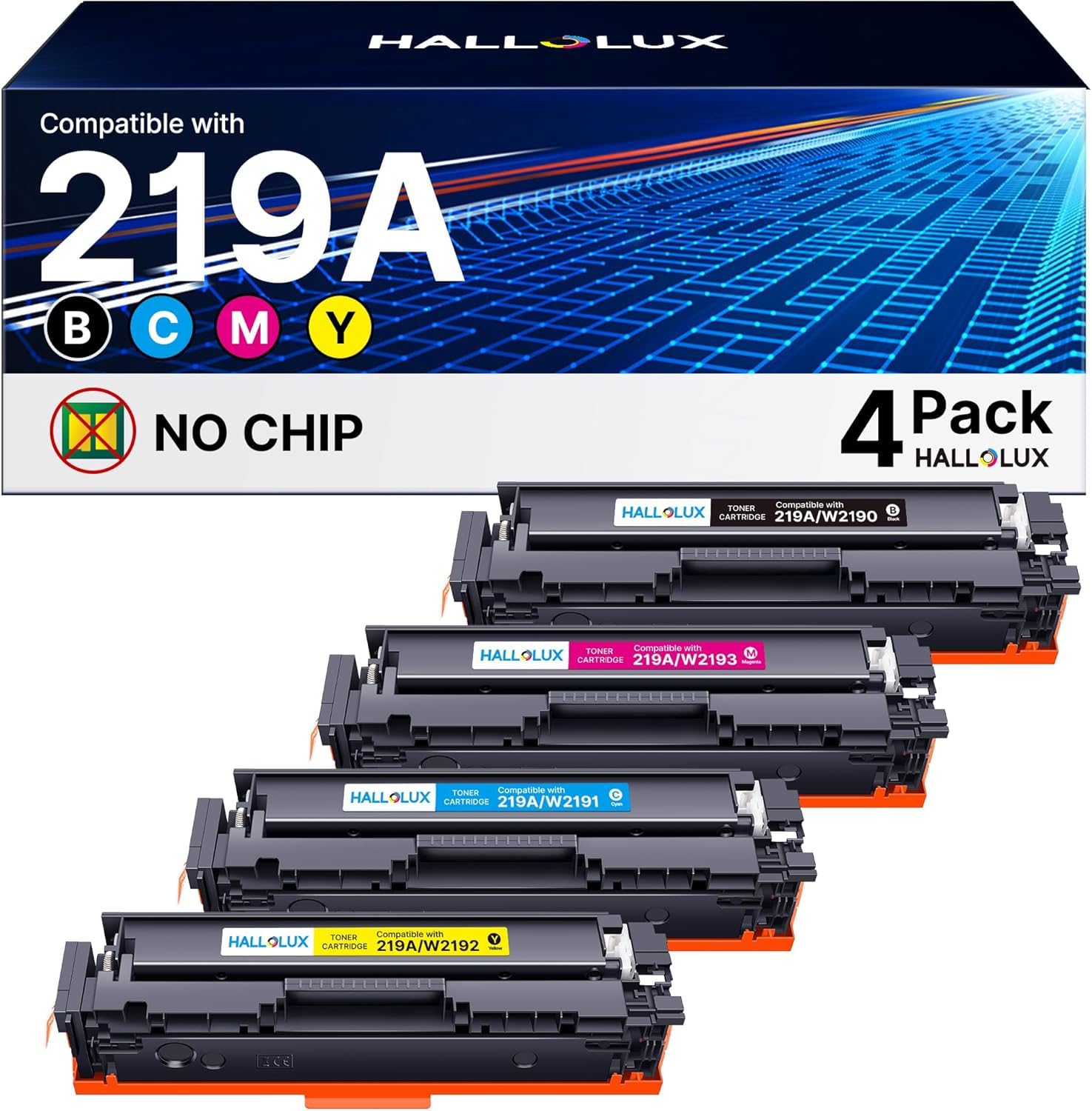 HALLOLUX 219A Toner Set Kompatible für HP 219A 219X für HP Color LaserJet Pro MFP 3302FDWG 3202DW 3302SDWG 3302FDNG 3302FDW 3302SDW 3302FDN 3302FDWG 3202DN W2190A W2191A W2192A W2193A (KEIN CHIP)