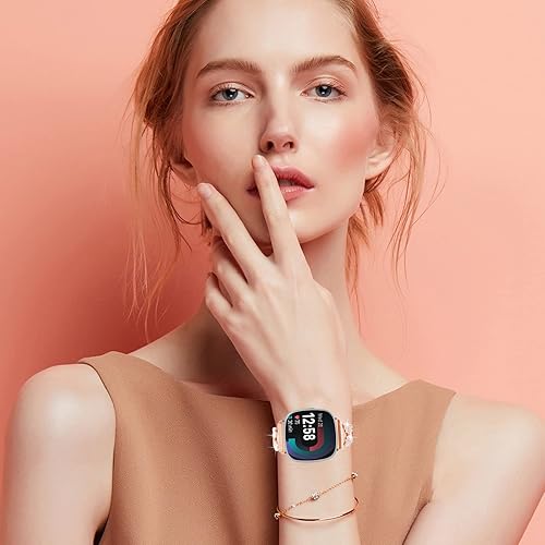 Miniatura 5 de HAYONLIY Correas brillantes compatibles con Fitbit Versa 43, Fitbit Sense 2Sense, joyería de mariposa, diamantes de imitación, pulsera de metal,