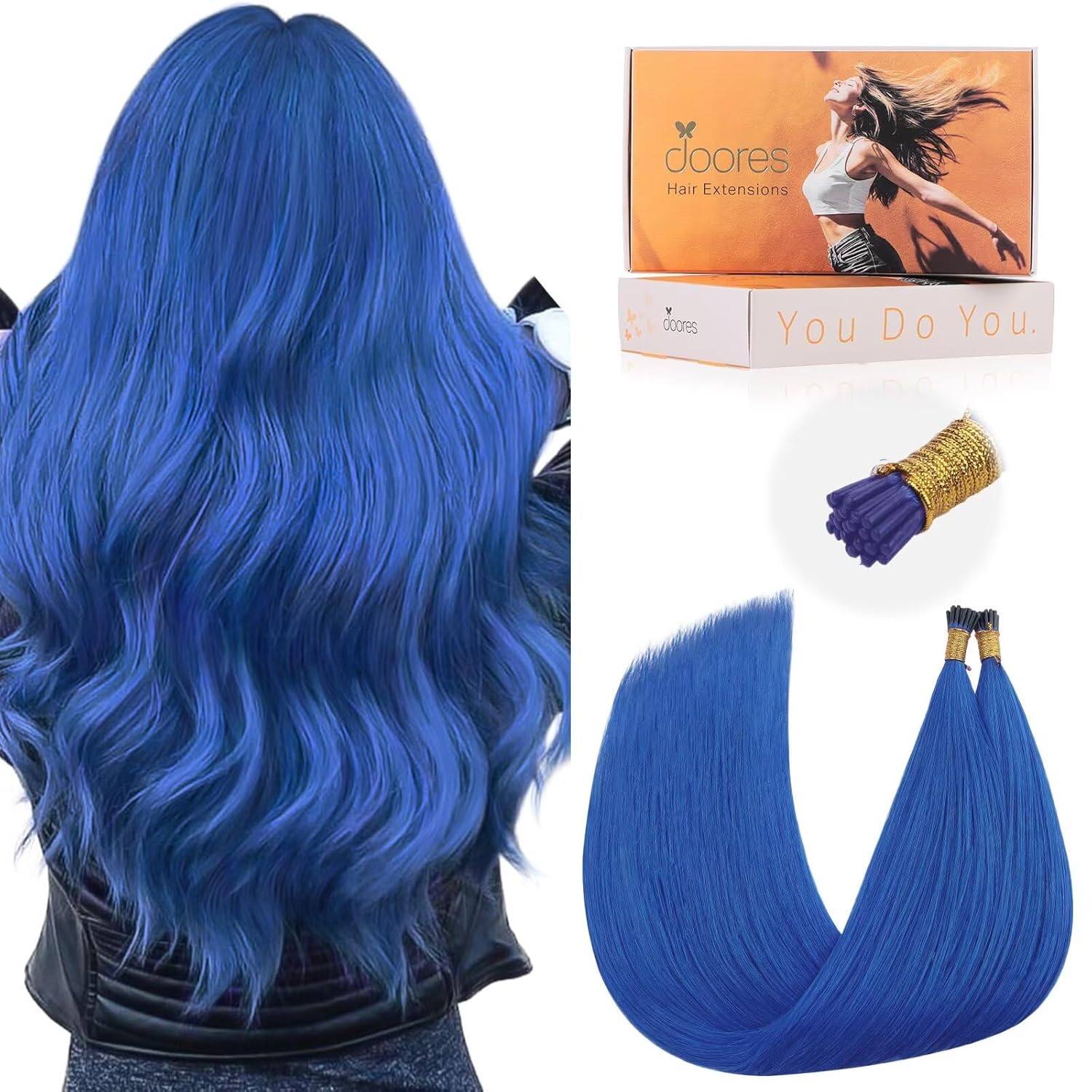 Amazon.com : Doores Itips Hair Extensions Human Hair, Blue 14 Inch 25g ...