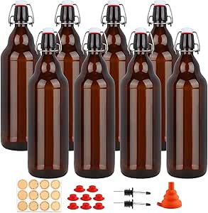 UrSpeedtekLive 8 Pack 32oz Amber Swing Top Glass Bottles, Flip Top Brewing Bottles with Airtight Stopper for Vanilla Extract, Kombucha, Beer, Kefir, Mead