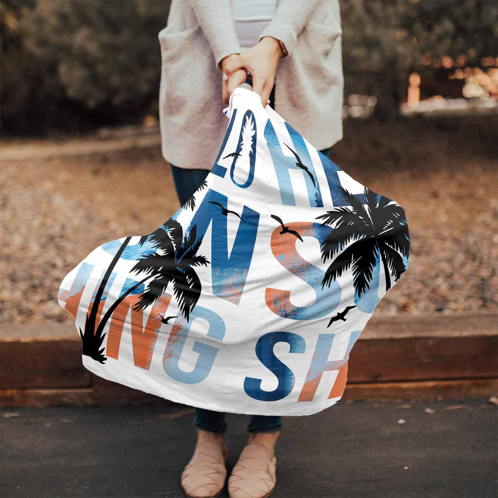 Orange Blue Coastal Nursing Cover for Breastfeeding Scarf, Summer Hello Sun Palm Tree Silhouette Baby Car Covers Super Soft Multi Use for Canopy Shopping Cart Cover Blanket Stroller Cover