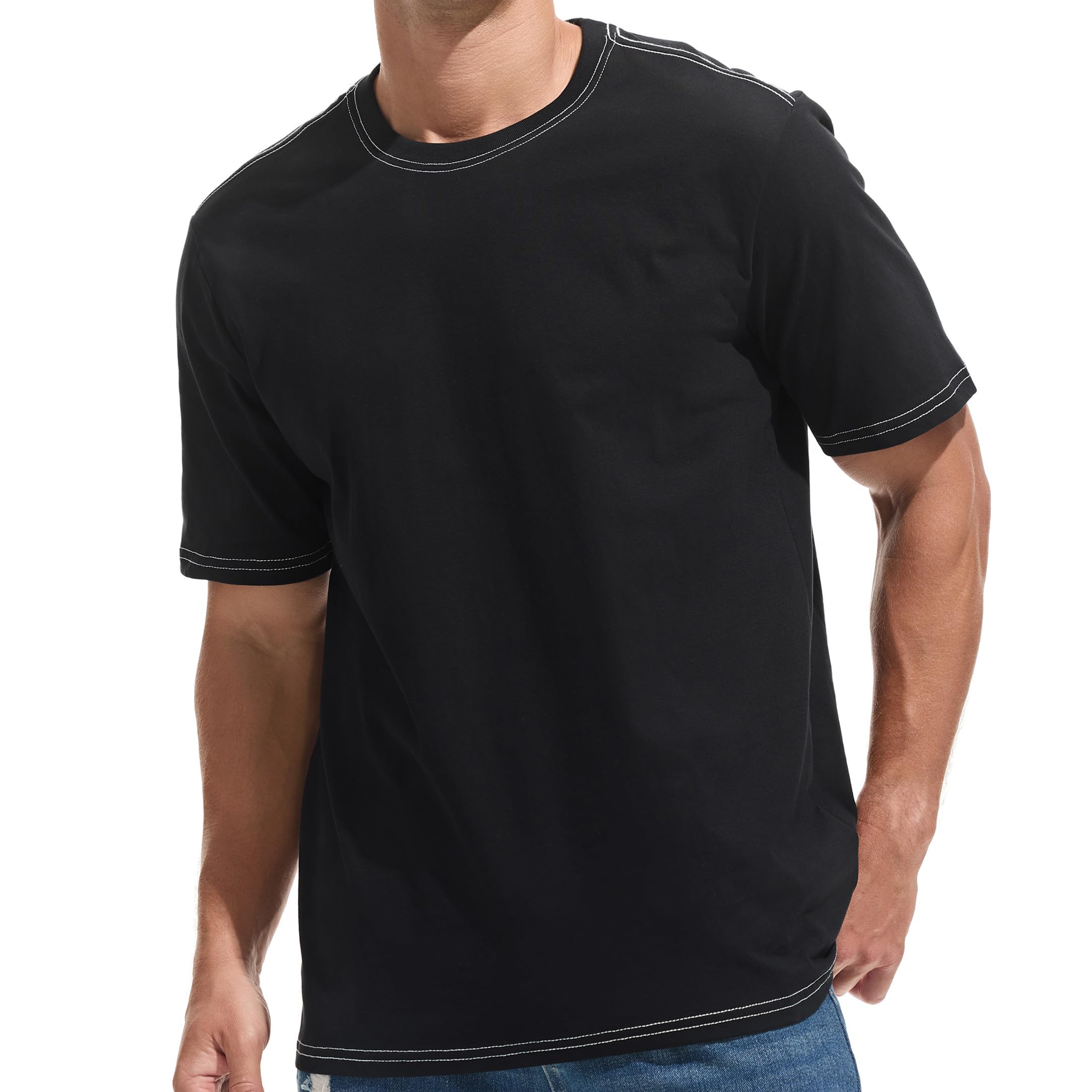 Herren 100% Baumwolle 250GSM Heavyweight T-Shirt – Dickes,Angerauter Stoff, weich & bequem. Mit Kontrastnähten.