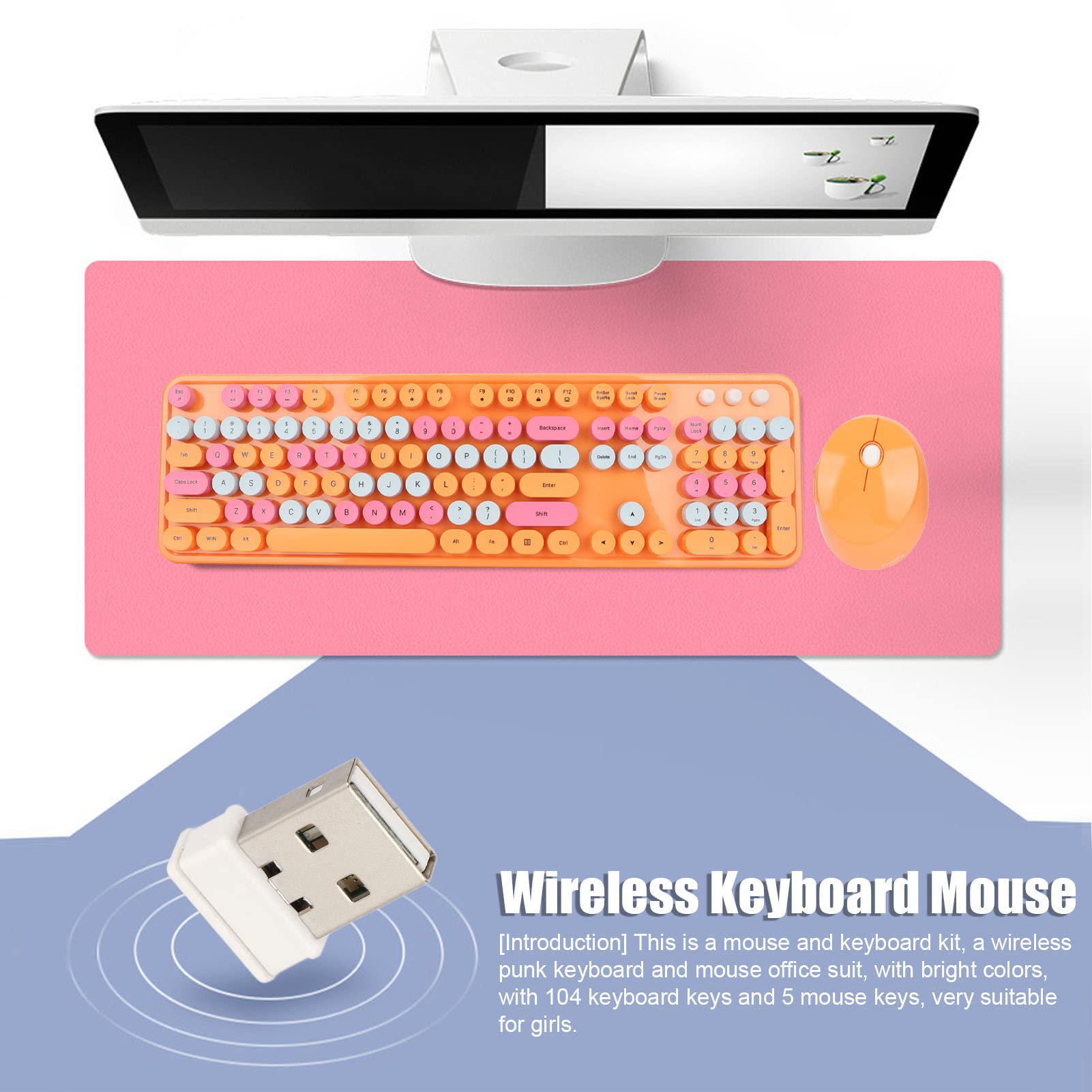 Ensemble clavier-souris sans fil, souris et clavier sans fil, combo clavier-souris, 104 touches, avec récepteur USB, conception ergonomique, plug and play, pour PC, ordinateur portable, ordi