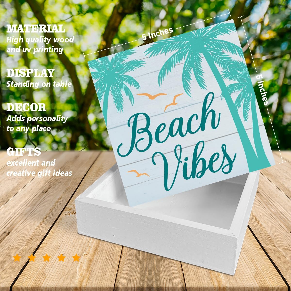 Beach Vibes Wooden Box Sign - Beach House Decor - 5 x 5 Inches image 2