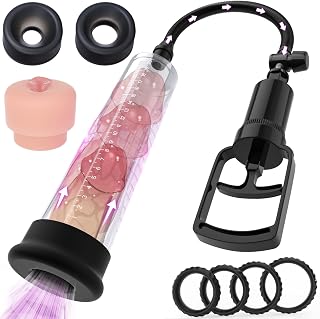 Penis Pump Sex Toys for Men, Yivans Adult Toys Manual Vacuum Penis Extender Pump With 2 Silicone Base & 4 Penis Rings & Masturbator, Penis Enlarger Stimulation Device for Enhance Erection Prolong Time