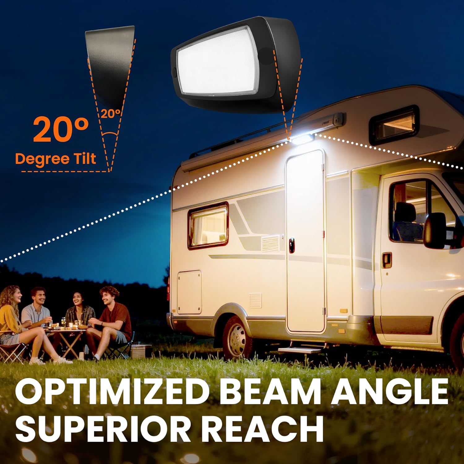 Aluminum RV Exterior Porch Light with Dual-Color Switchable Amber & White, 10V-30V IP67 Waterproof RV Floodlight, for Outdoor RVs Campers 5th Wheels Motorhome l SUV Truck (Black, NO Switch)