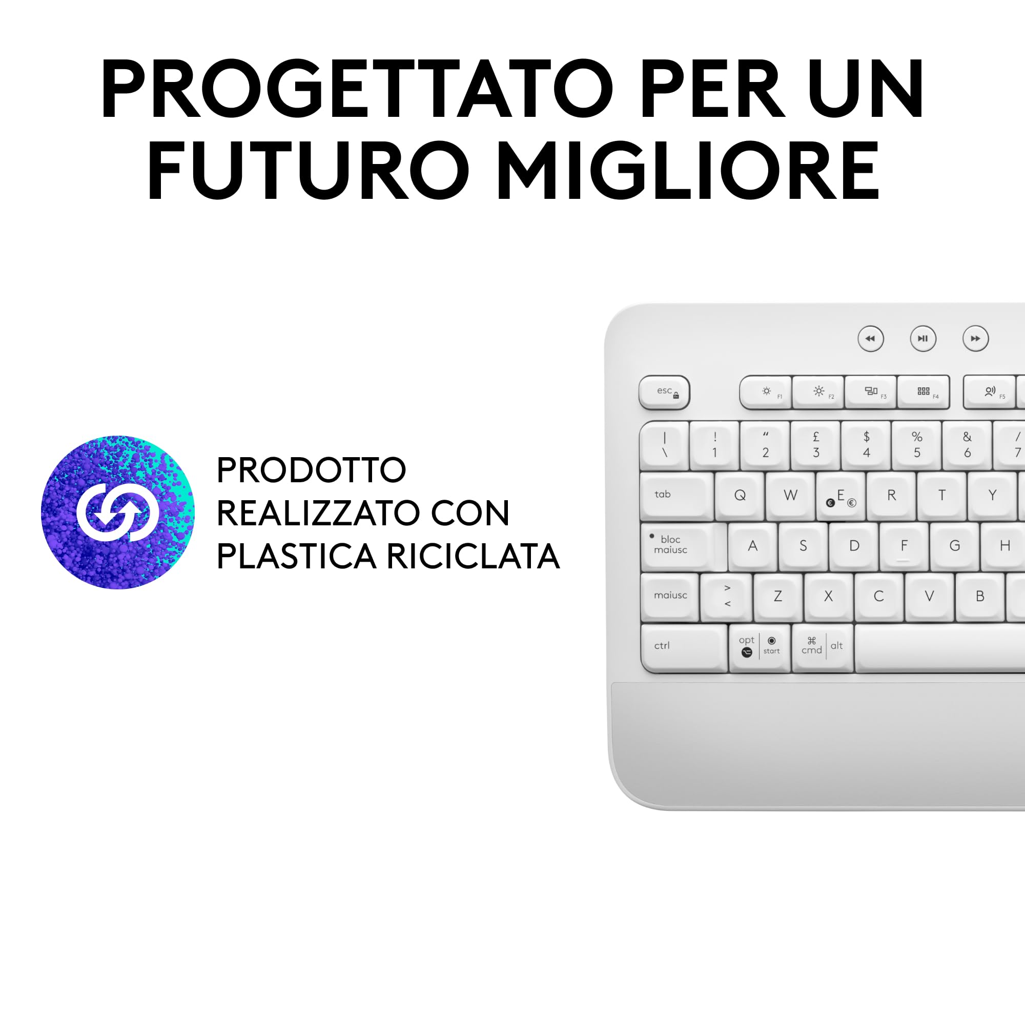 Logitech Signature K650, Tastiera Poggiapolsi Wireless Full-size con Bluetooth BLE o Ricevitore USB Logi Bolt, Tasti Smorzati e Tastierino, Compatibile con PC/Windows/Mac - Bianco