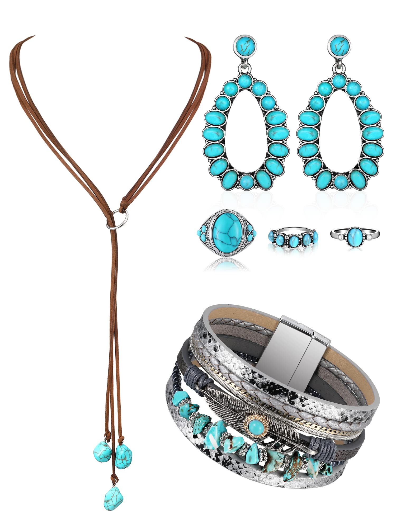Ecally Western Turquoise Jewelry Set for Women