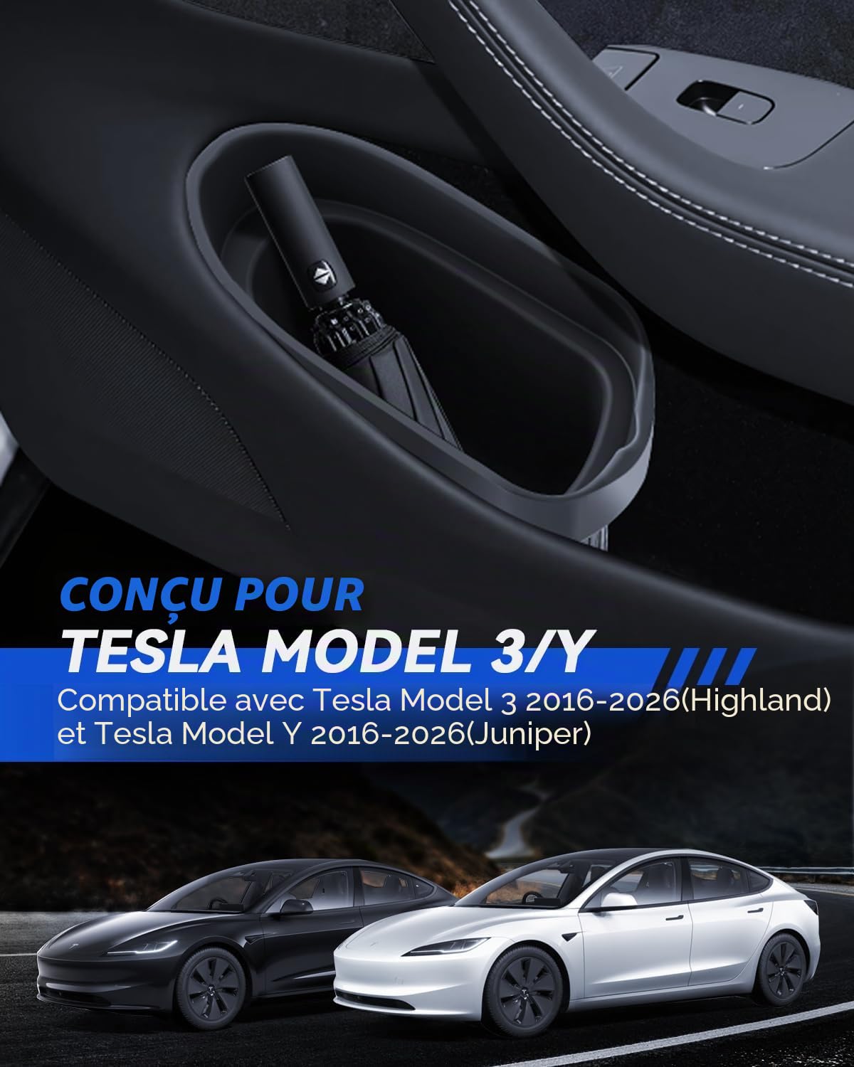Lot de 2 poubelles de porte de voiture pour Tesla Model 3/Y - Poubelle intérieure - Poche latérale - Boîte de rangement à fente - Silicone souple - Tesla Model 3/Y 2016-2026 Highland Juniper