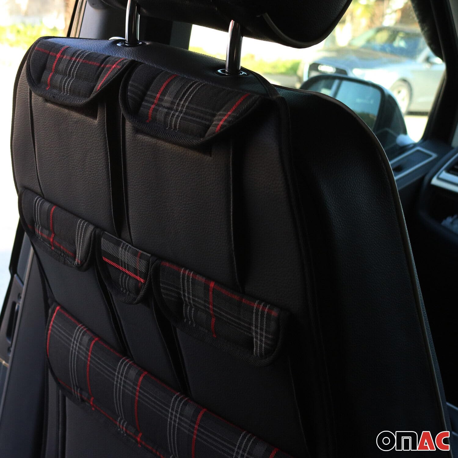 OMAC GmbH Autositz Organizer Rücksitztasche kompatybilny z T5 2003-2015 | Organizer z Tasche Rücksitzschoner do Autos | Autositzschoner z Rücklehnenschutz (Czerwony)
