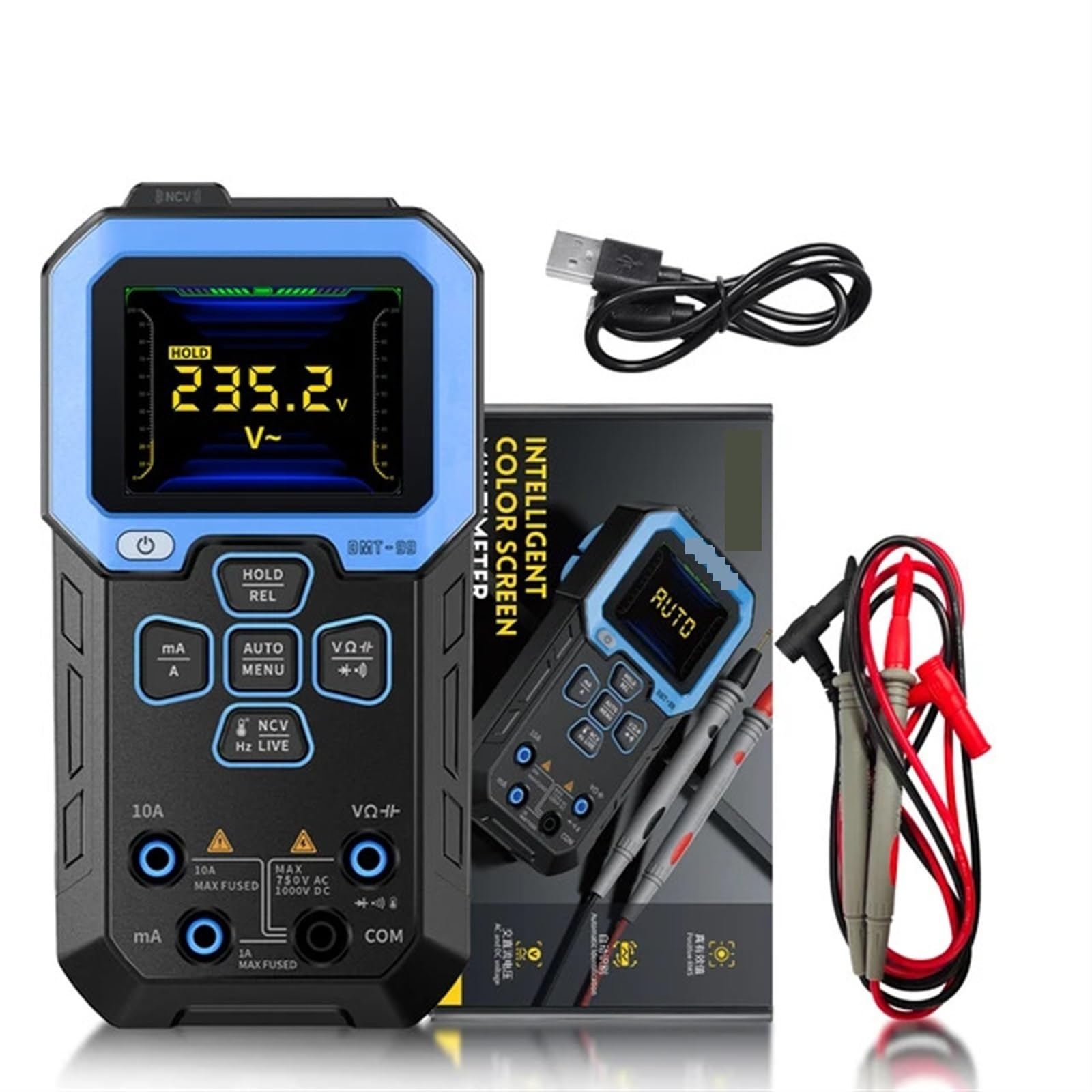 Multimetro Digitale, DMT-99 Multimetro Digitale True RMS 10000 conteggi Resistenza capacità Frequenza Temperatura Corrente Tensione NCV Tester Misura Resistenza/continuità/frequenza/capacità
