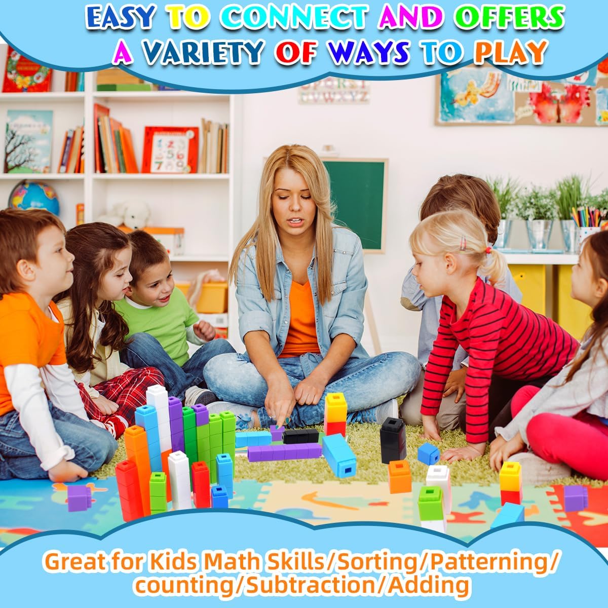 1000 Pcs Math Linking Cubes for Classroom, Kids Counting Blocks for Math STEM Connecting Cubes Math Manipulatives Linking Building Blocks for Spatial Intelligence, Counting,and Creativity