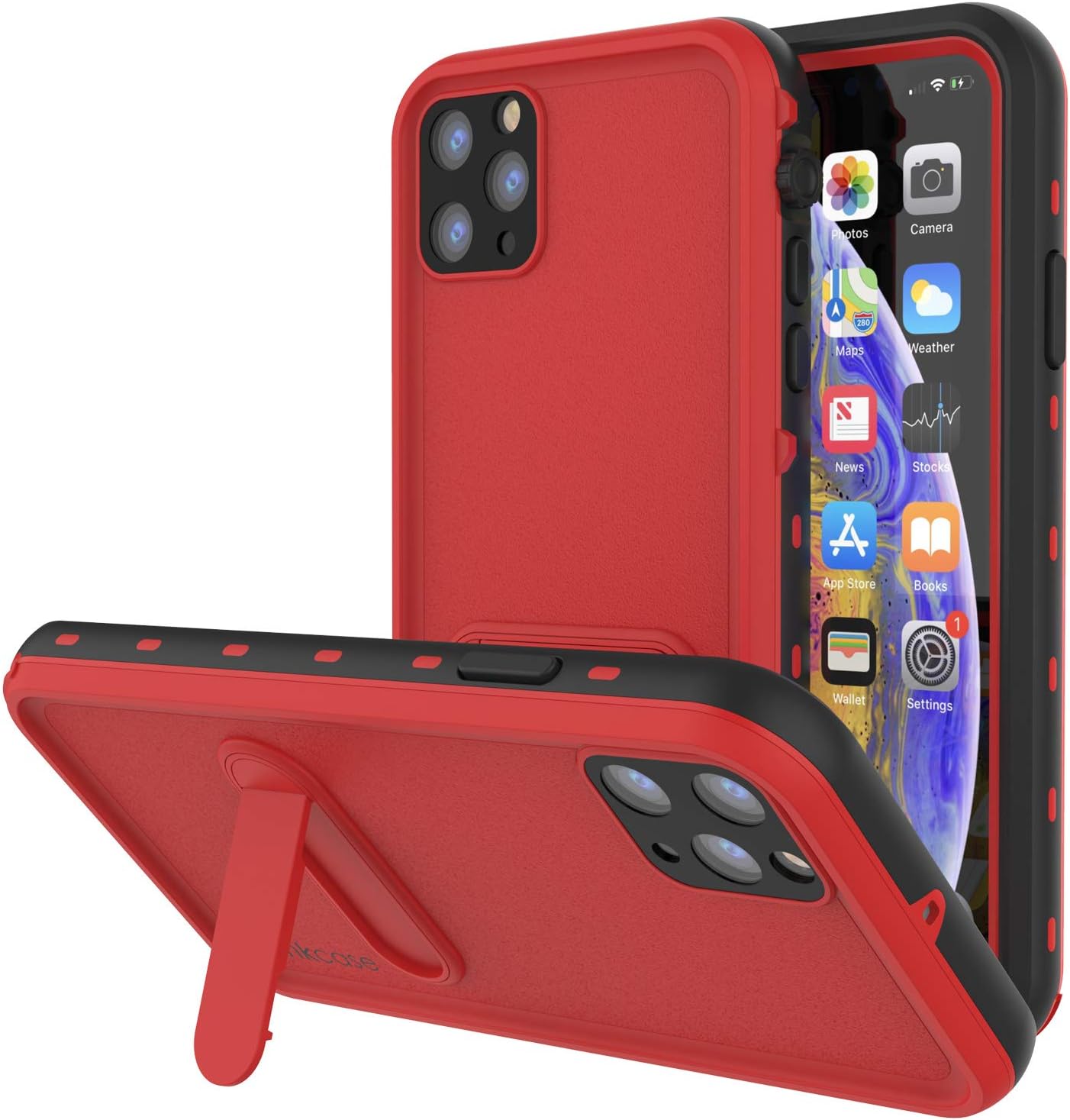 PunkCase iPhone 11 Pro Max Waterproof Case [KickStud Series] Slim Fit IP68 Certified [Shockproof] Armor Cover W/Built-In Screen Protector + Kickstand Compatible With Apple iPhone 11 Pro Max [Red]