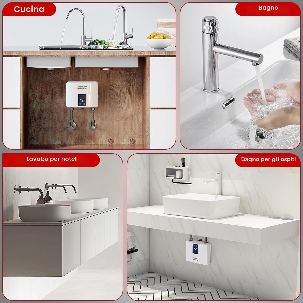 ThermoMate Mini scaldabagno elettrico, 5,5 kW Scaldabagno elettronico, scaldacqua istantaneo per lavabo, automodulante, Senza spina