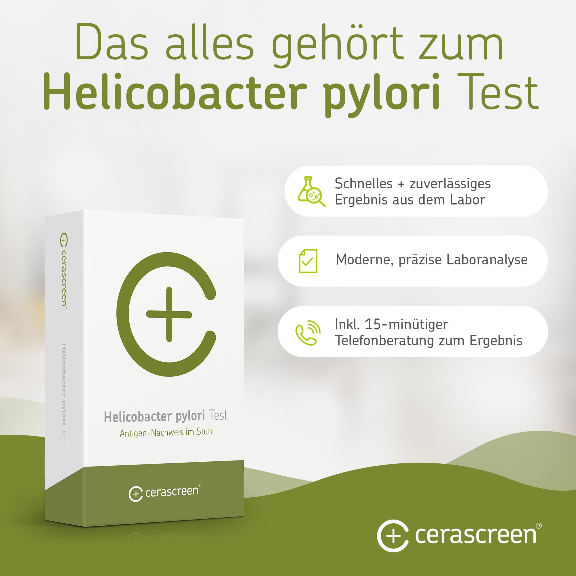 Helicobacter Pylori Test Kit von CERASCREEN – Antigen-Nachweis von Bakterien bequem & einfach mit Testkit von Zuhause | Gesundheitscheck | Analyse im medizinischen Labor | Detaillierte Ergebnisse