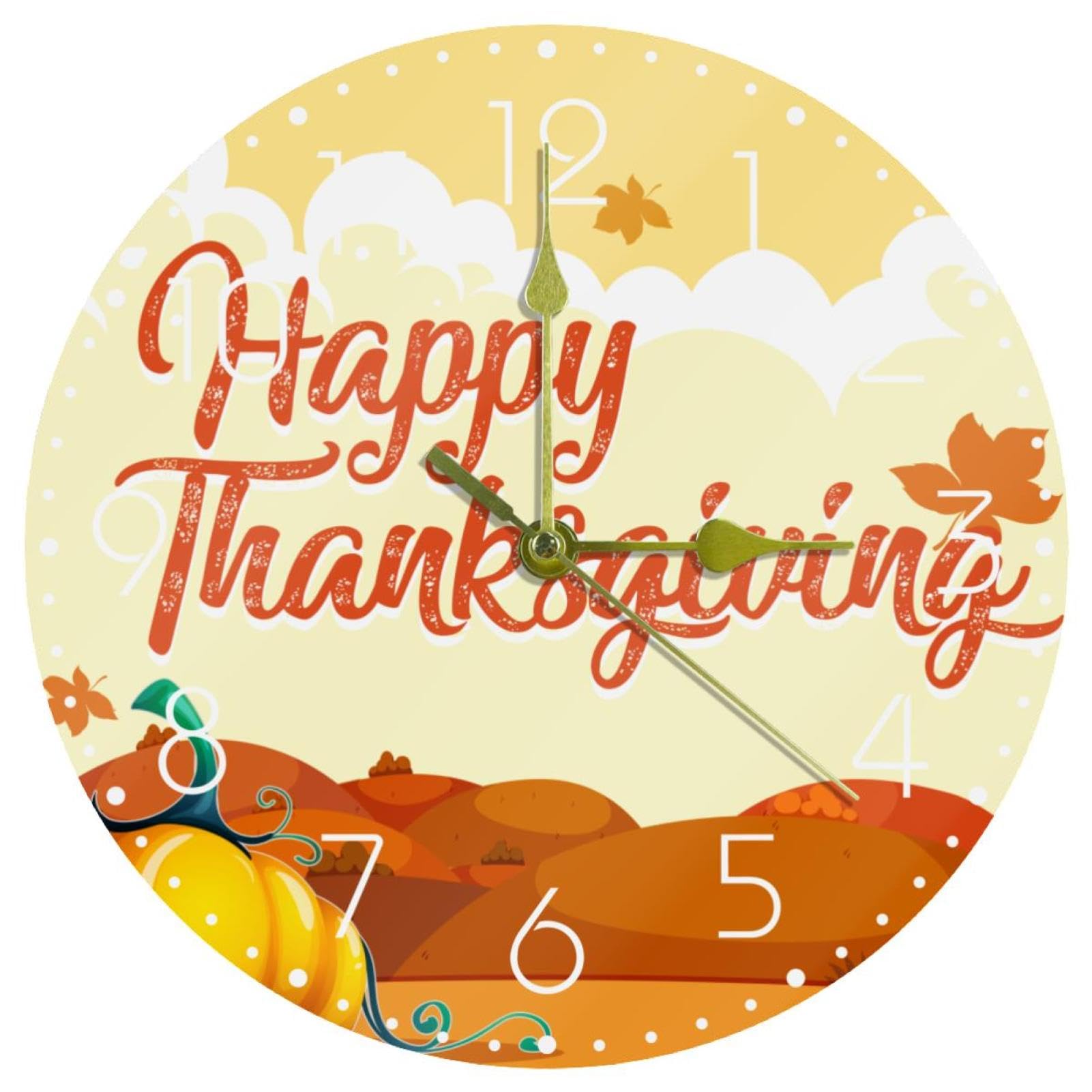 Horloge murale silencieuse en acrylique au motif citrouille Happy Thanksgiving