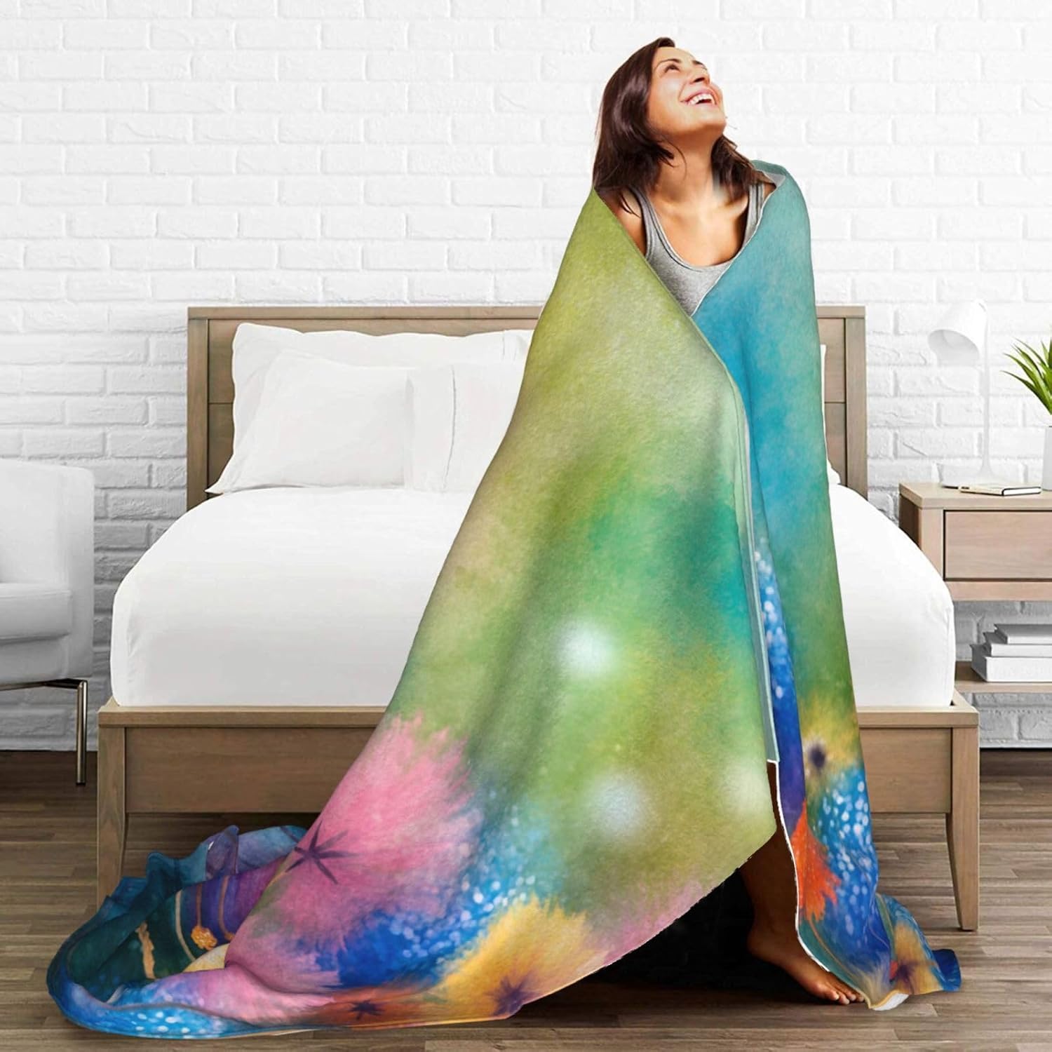 Perinsto Colorful Floral Throw Blanket Ultra Soft Warm All Season Watercolor Flowers Decorative Fleece Blankets for Bed Chair Car Sofa Couch Bedroom 60"X50"