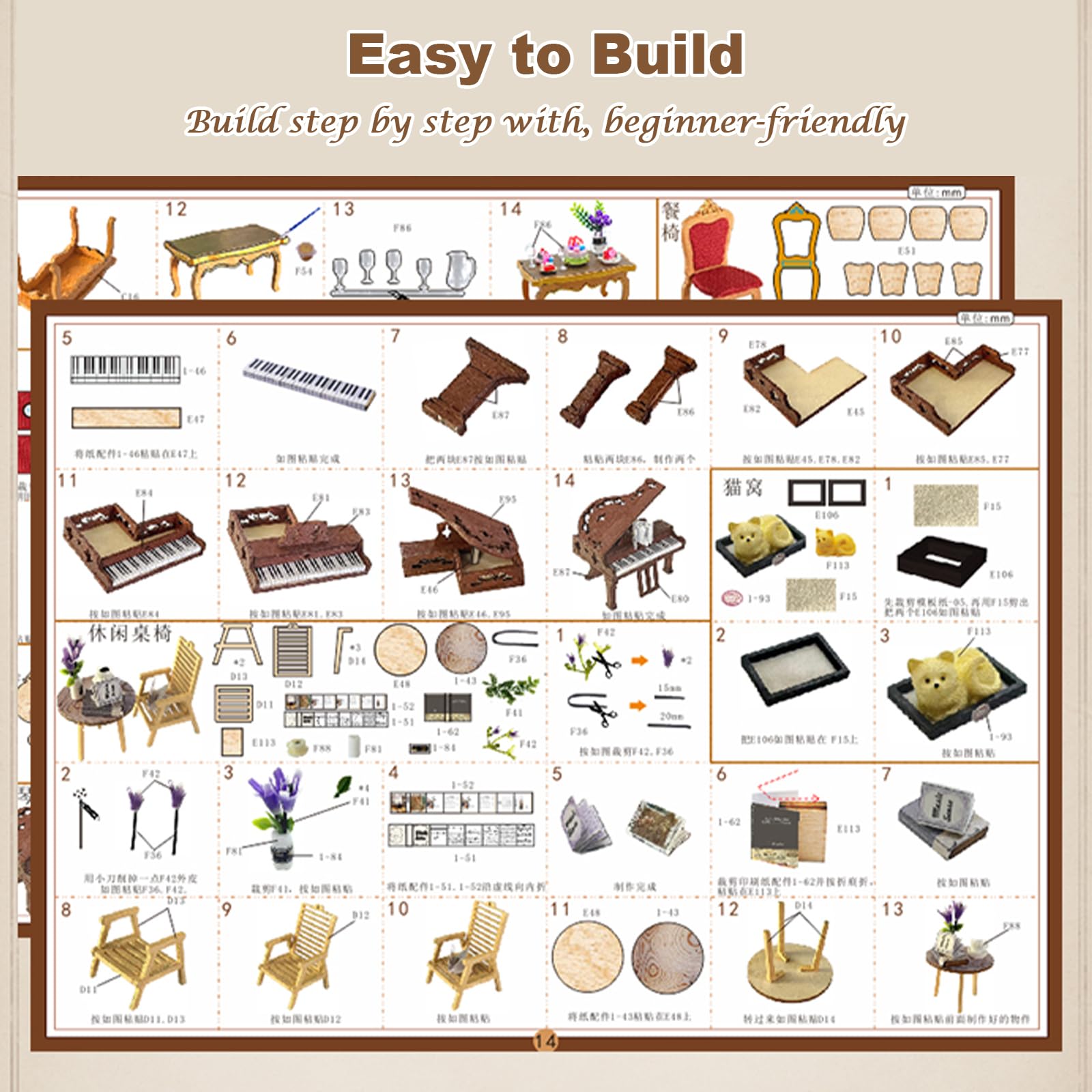 DIY Miniatur Haus, Mini 3D Holzpuzzle Puppenhaus Modell Set mit LED Spieluhr, Romantische Villa Tiny Haus Bücherregal Deko Bastelset, Geburtstag Geschenk für Erwachsene Frauen Männer