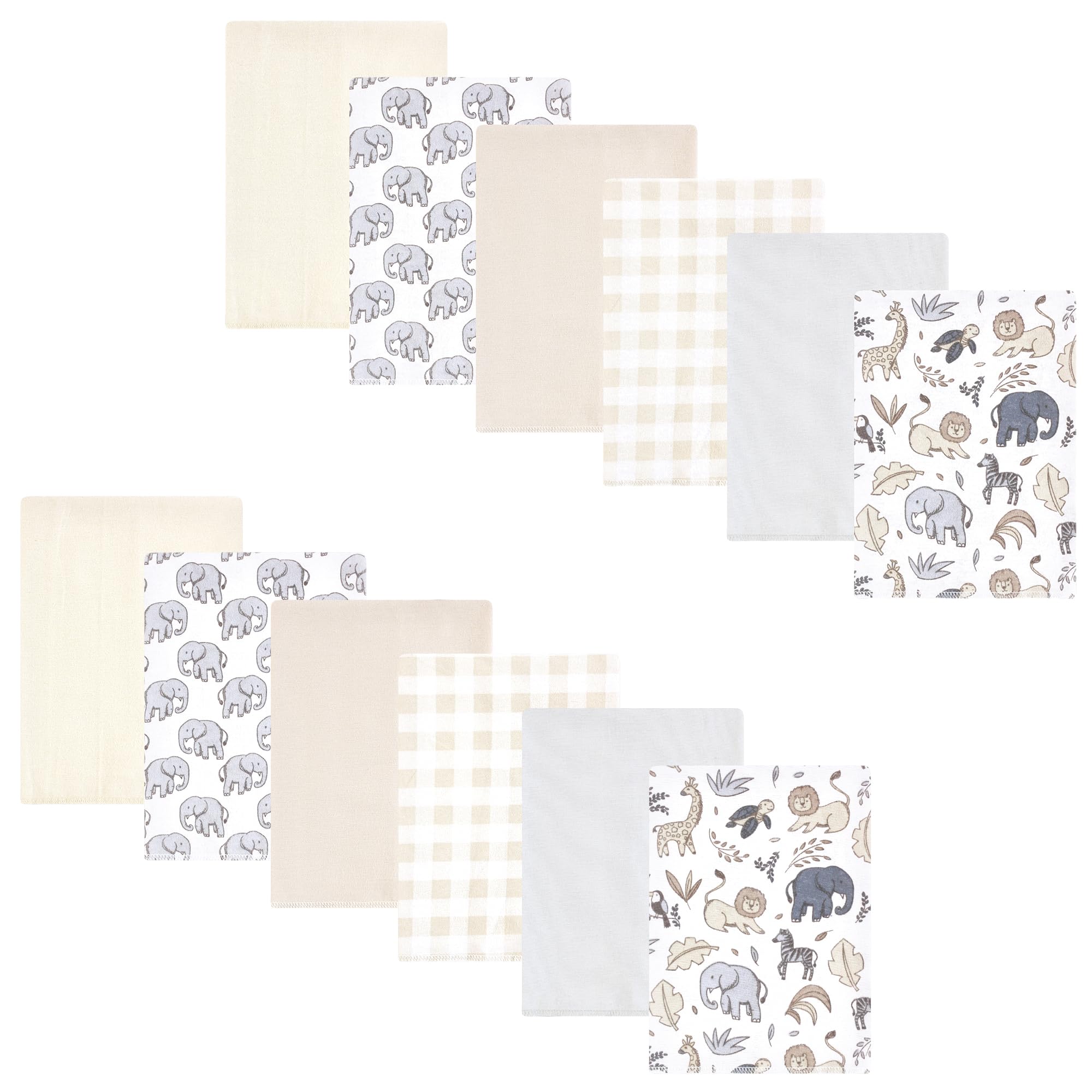 Hudson Baby Unisex Baby Flannel Burp Cloth 12pk, Neutral Safari, One Size