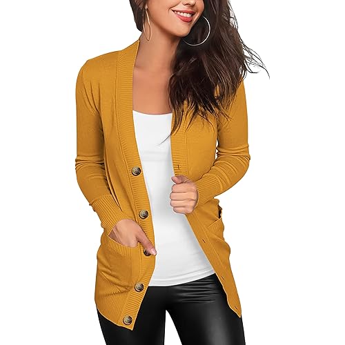 VERABENDI Women Long Sleeve Snaps Button Down V Neck Cute Knit Sweater Cardigan