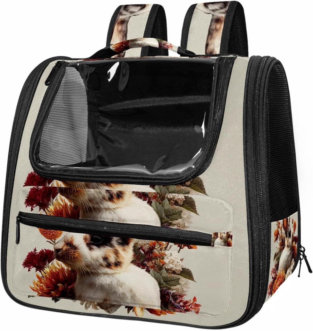 Rabbit Animal Flowers (3) Pet Cat Backpack Carrier for Kitty Small Dog, Ventilated Pet Carrier Bag for Car, Walking, Hiking, Outdoors