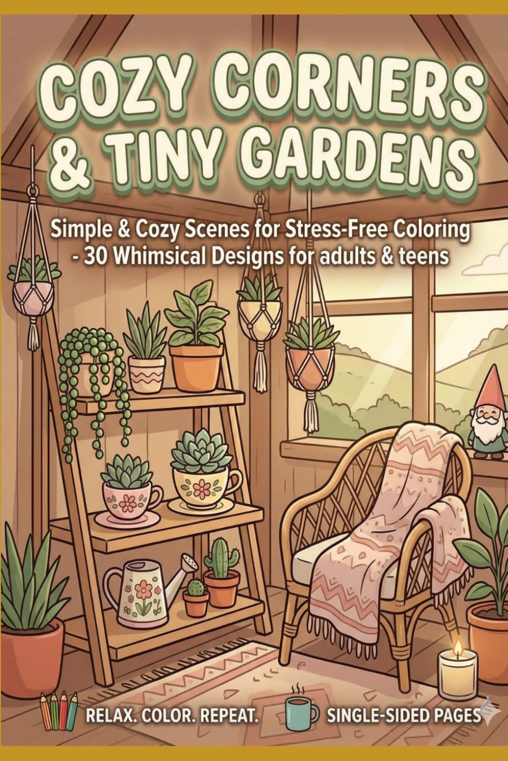 Cozy Corners & Tiny Gardens: Simple & Cozy Scenes for Stress-Free Coloring 30 whimsical design for adults and teens