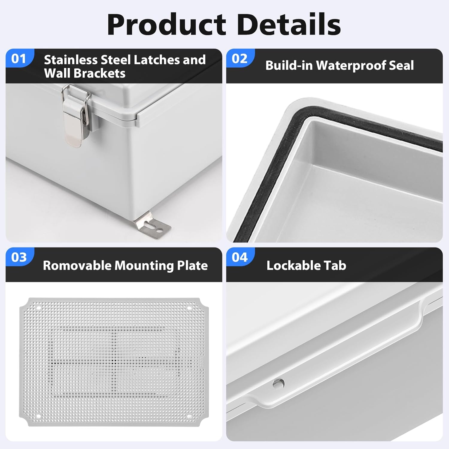 Waterproof Outdoor IP67 Junction Box (13.8"x9.8"x5.9") with Mounting Plate, Hinged Grey Cover and Wall Brackets - Weatherproof ABS Plastic Electrical Enclosure for DIY Projects (350x250x150mm)