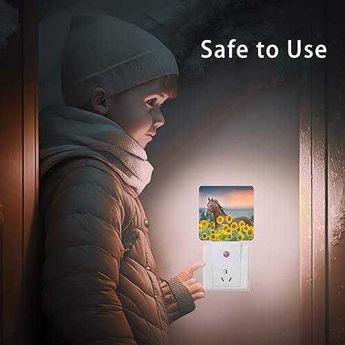 Miniatura 8 de Luz nocturna de caballo, girasol, animales de granja, luces nocturnas enchufables con sensor de atardecer a amanecer para mujeresniñasniños, lámpara