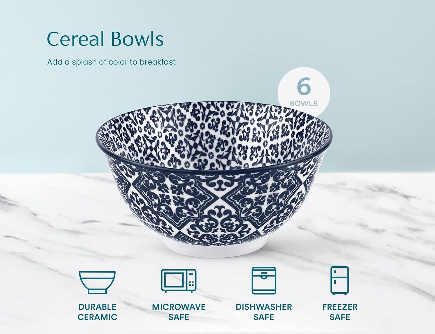 KooK Cuencos para cereales, fabricación de cerámica, colores vibrantes, diseños multicolor, cuencos para Acción de Gracias, Navidad y cocina, perfectos para sopa, pasta, ensalada, helado, azul y