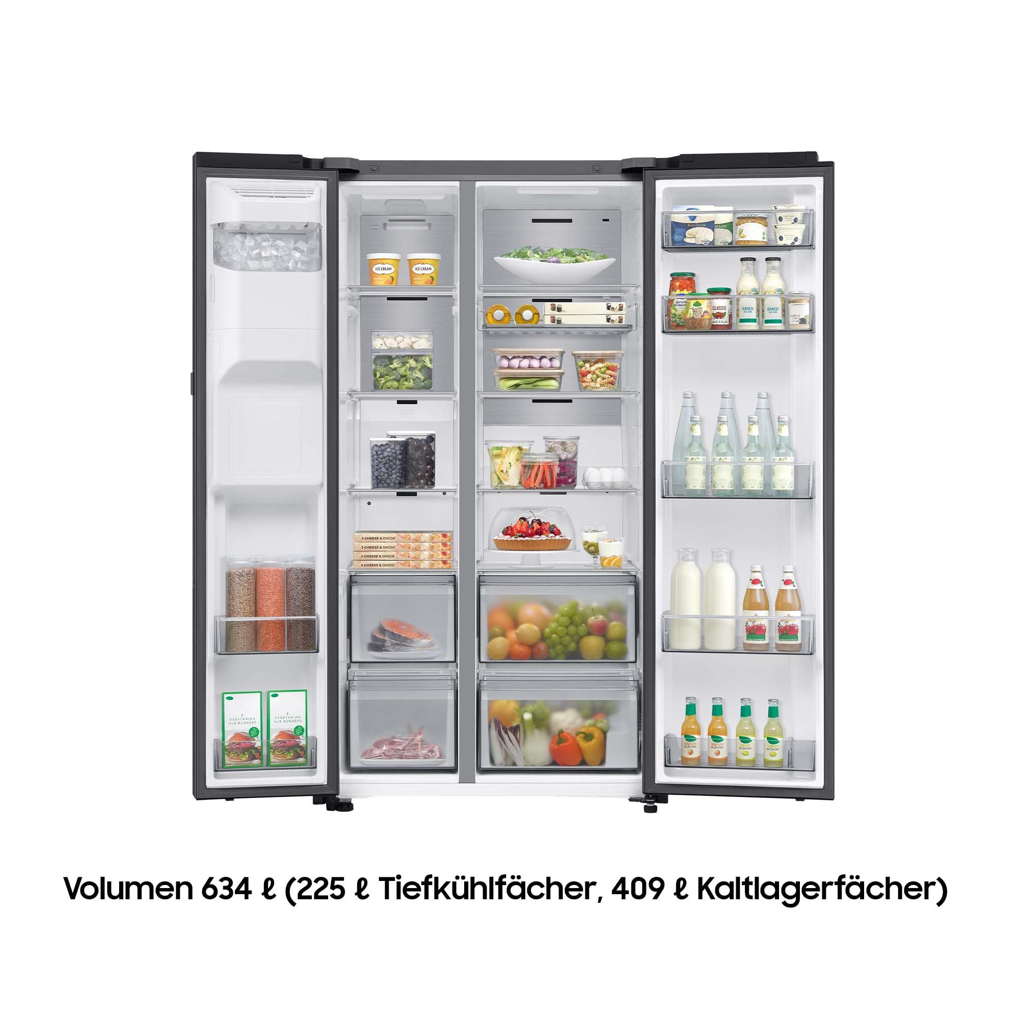Samsung RS80F66KCFEF Side-by-Side Kühl-Gefrierkombination, AI Kühlschrank mit Gefrierfach, 178 cm, 634 l, Eis- und Wasserspender mit Festwasseranschluss, AI Voice Control & Energy Mode, Black Steel