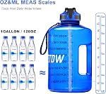 Bouteille d'eau de gallon avec paille et marqueur horaire, énorme bouteille de sport de 128 oz/74 oz avec poignée sans BPA, conteneur d'eau étanche pour le fitness, la gym, le yoga et les activités de plein air