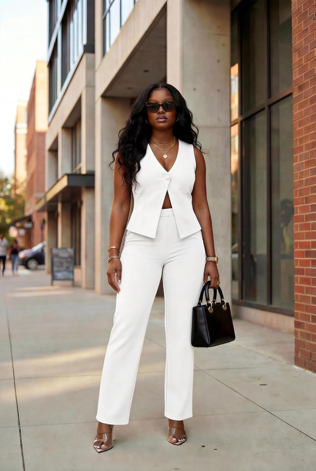 Ophestin Women's 2 Piece Pant Suits Dressy Backless Vest Blazer and Straight Leg Pantsuit Set Business Casual Outfits - Image 5