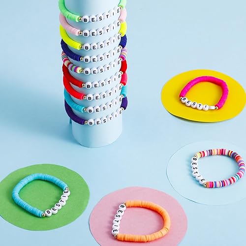 Miniatura 4 de Sureio 24 pulseras coloridas de la amistad con letras y corazones, sonreír, pulseras de surfistas, pulseras elásticas con cuentas para niños, niñas