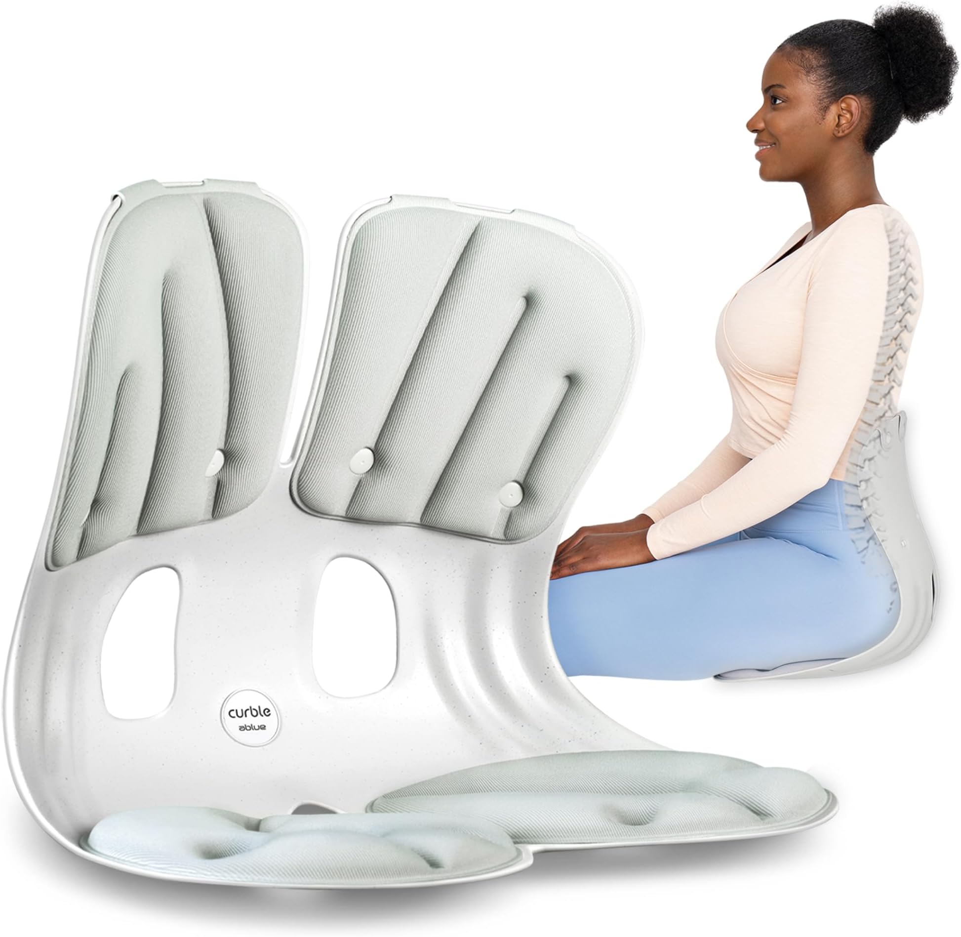 curble Grand(Extra Wide & Sturdy) – Ergonomic Back and Lumbar Support for Good Posture Correction and Back Pain Relief, Perfect for Office, Floor Seat and Work from Home, Patented (Grey)
