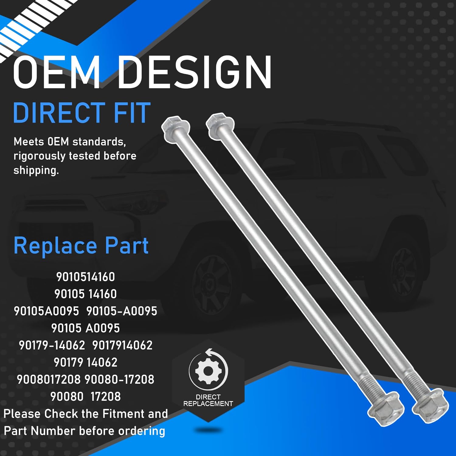 9010514160 2 PCs Front Upper Control Arm Bolt With Nut Compatible With 2003-2023 Toyota 4Runner FJ Cruiser Tacoma 2003-2022 Lexus GX460 GX470 Replaces 90105-A0095 90179-14062 90080-17208
