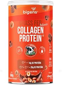 Bigens Grass Fed Balance Collagen Protein, Gado de Pasto, Colágeno Zero Lactose e Caseína, Chocolate com Avelã, Proteína Hidrolisada