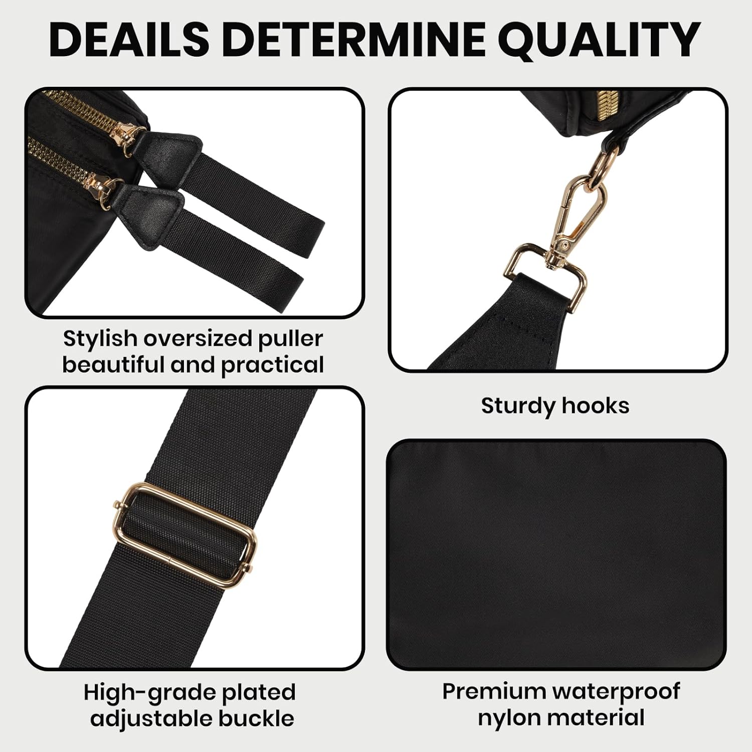 Crossbody Bags for Women, Checkered Bum Bag Crossbody, Spacious Nylon Shoulder Handbag Mom Bag (black) - Image 6