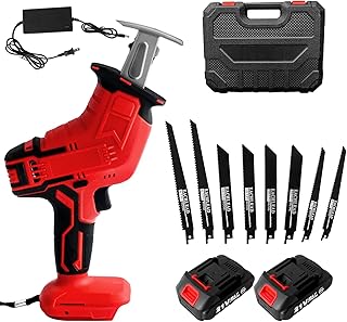 21V Cordless Reciprocating Saw 1.0Ah Li-Ion 2*Battery & Charger Variable Speed Electric Reciprocating Saw for Wood/Metal Cutting(8 Saw Blades and Storage Case)