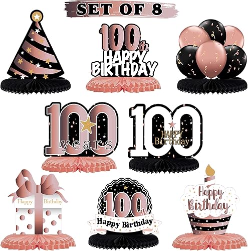 Miniatura 162 de LINGTEER Decoración feliz 50 cumpleaños negro y dorado de papel para mesa - Juego de centros de mesa con estrella de pastel y globo, 8 piezas