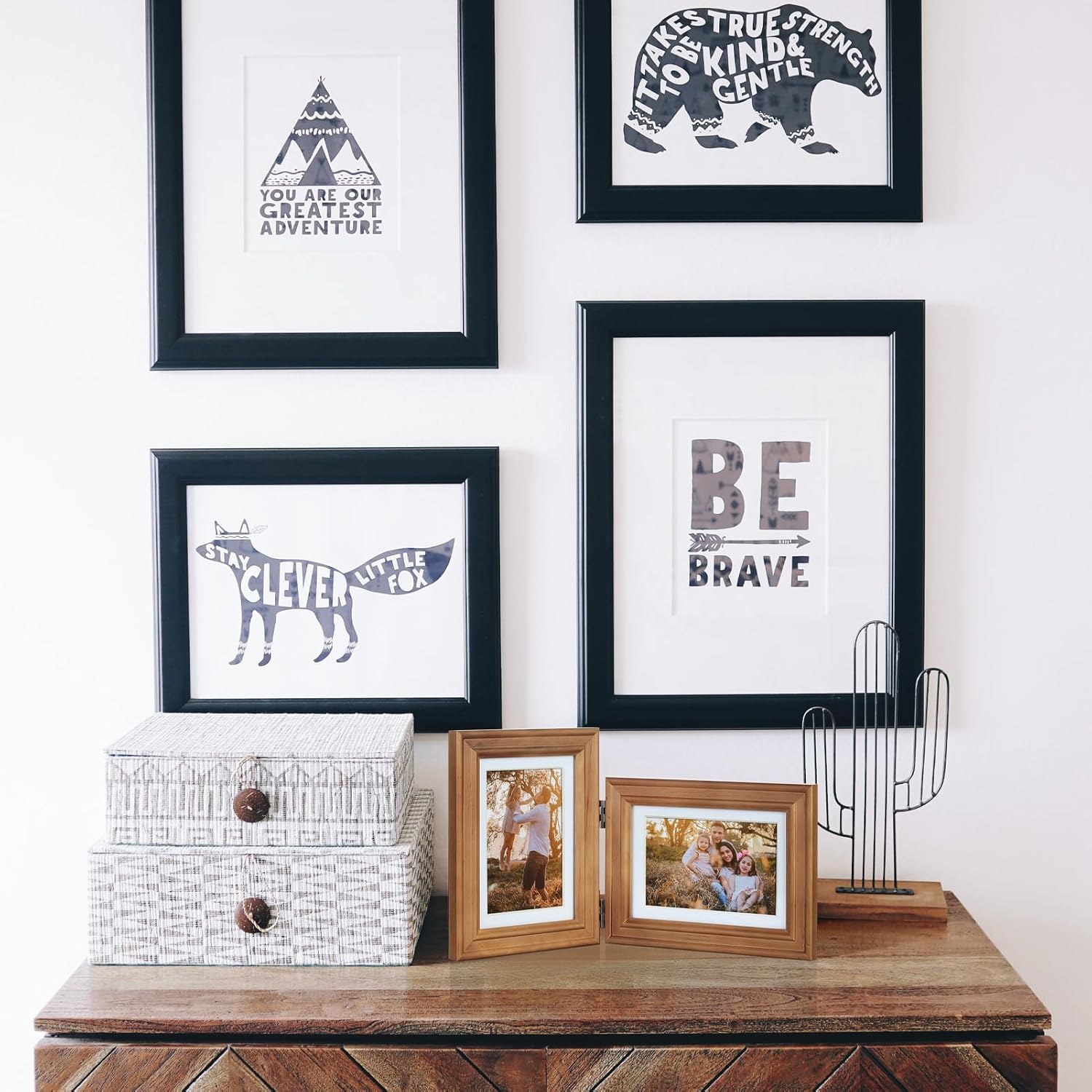 4x6 Double Hinged Picture Frame Folding Photo Frame Vertical and Horizontal in Distressed Farmhouse Wood Grain Pine Wood with Real Glass for Tabletop X3-MU-SH46